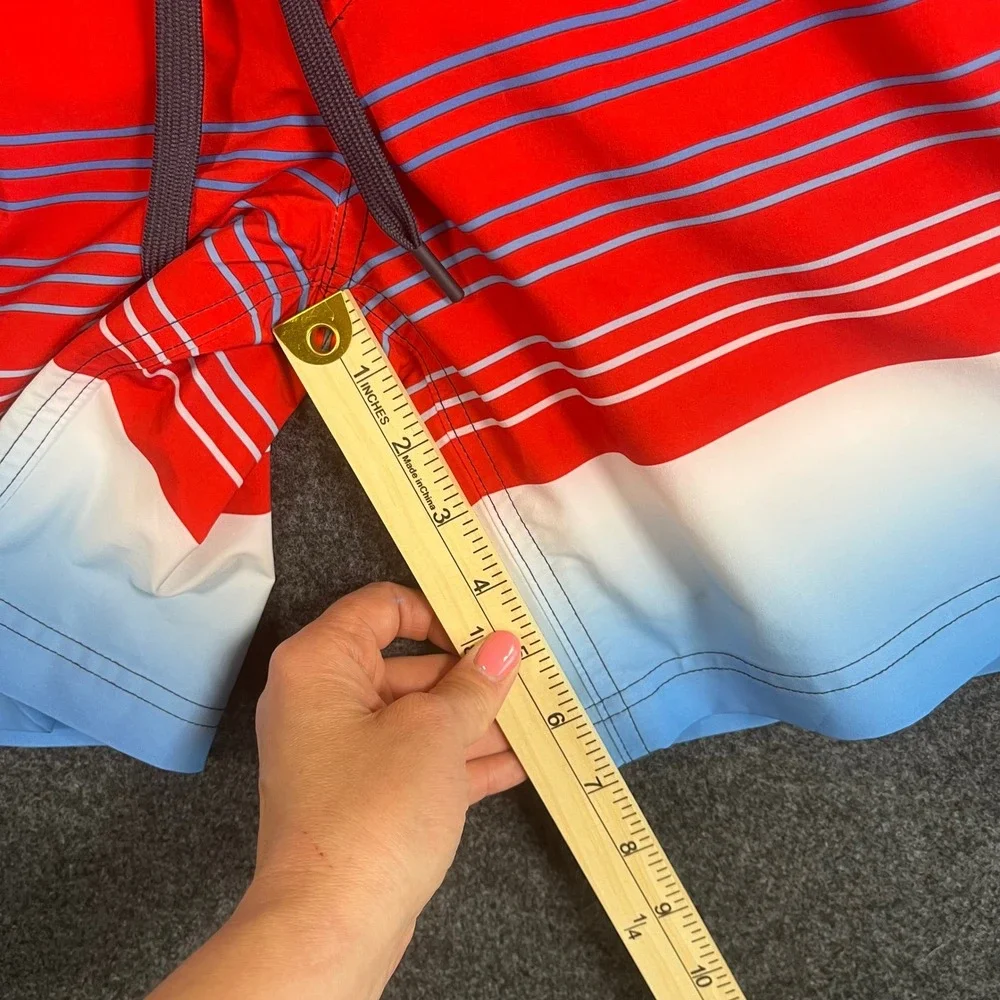 Hurley Mens Board Shorts Medium Red Blue Ombre Striped Swim Trunks Elastic Waist